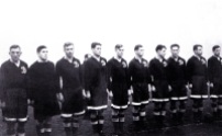 Dynamo Moscow players line up at White Hart Lane in thick fog for their game v Arsenal